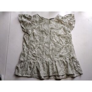 Angels Forever Young Olive Green Tropical Leaf Ruffle Hem Top Size S